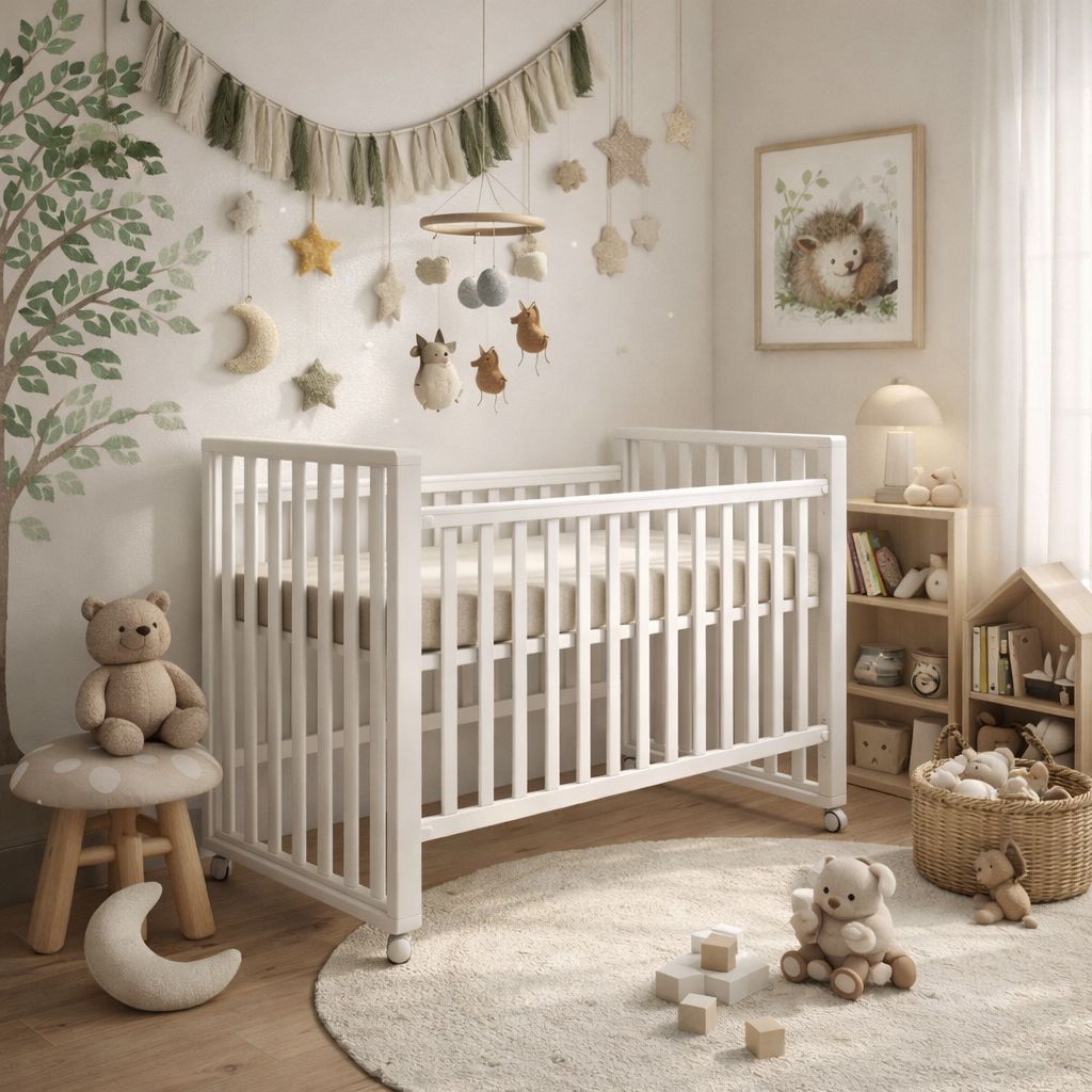 מיטה תינוק 5010 גלגלים לבן- כולל מזרן שעוונית