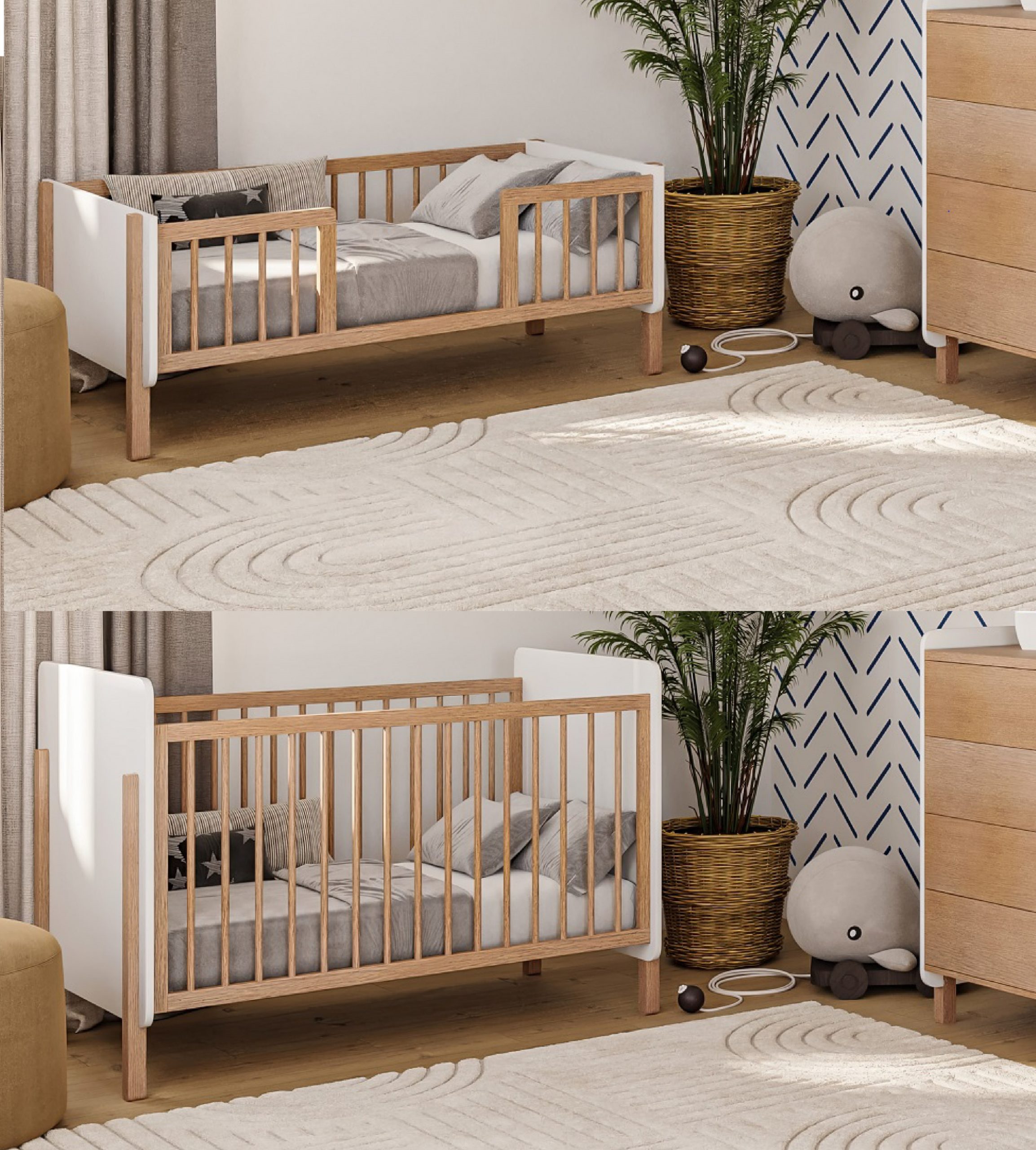 מיטת תינוק 2 ב 1- וינה לבן טבעי- BACK IN STOCK