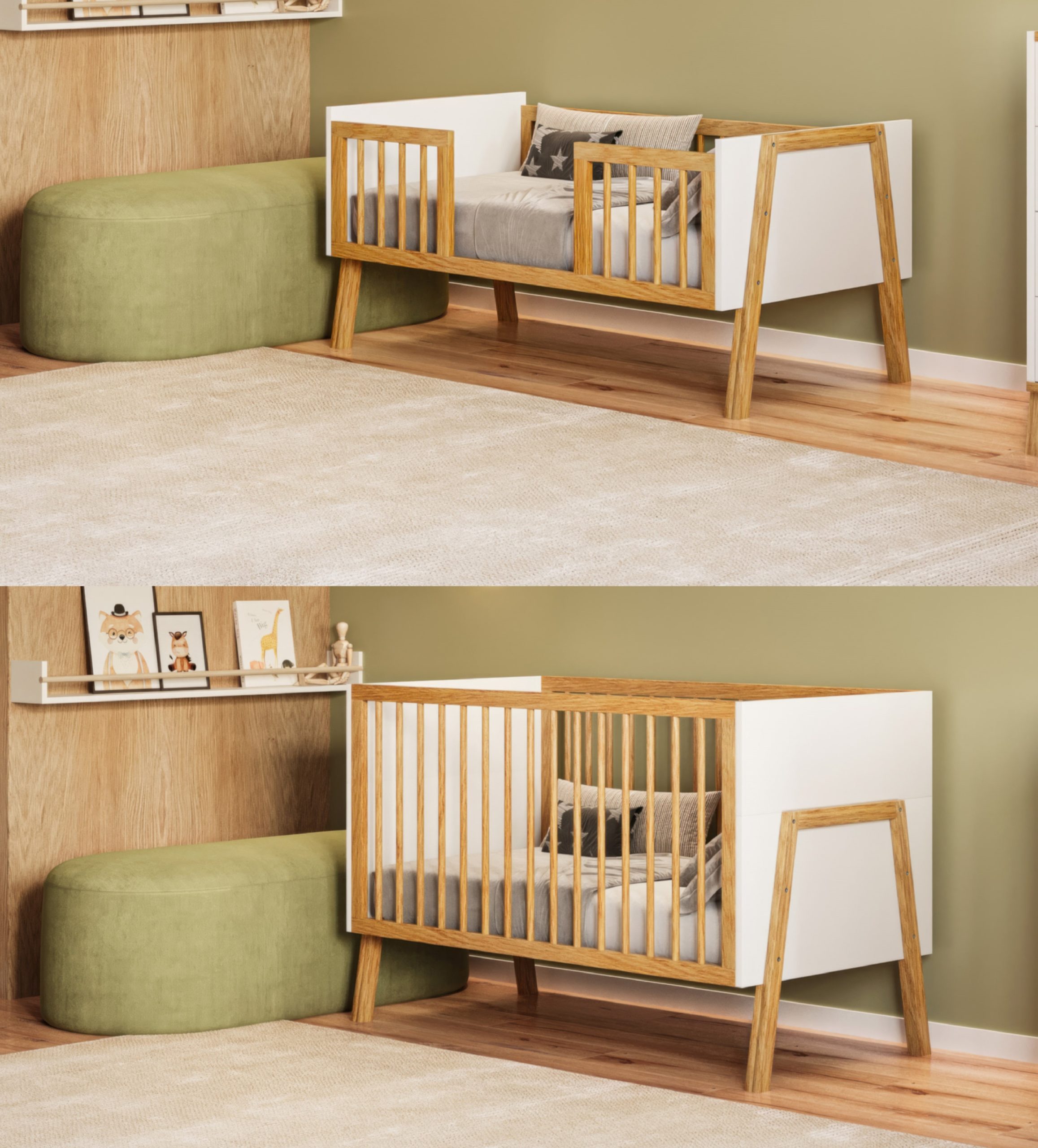 מיטה לתינוק 2 ב 1- קמליה לבן טבעי