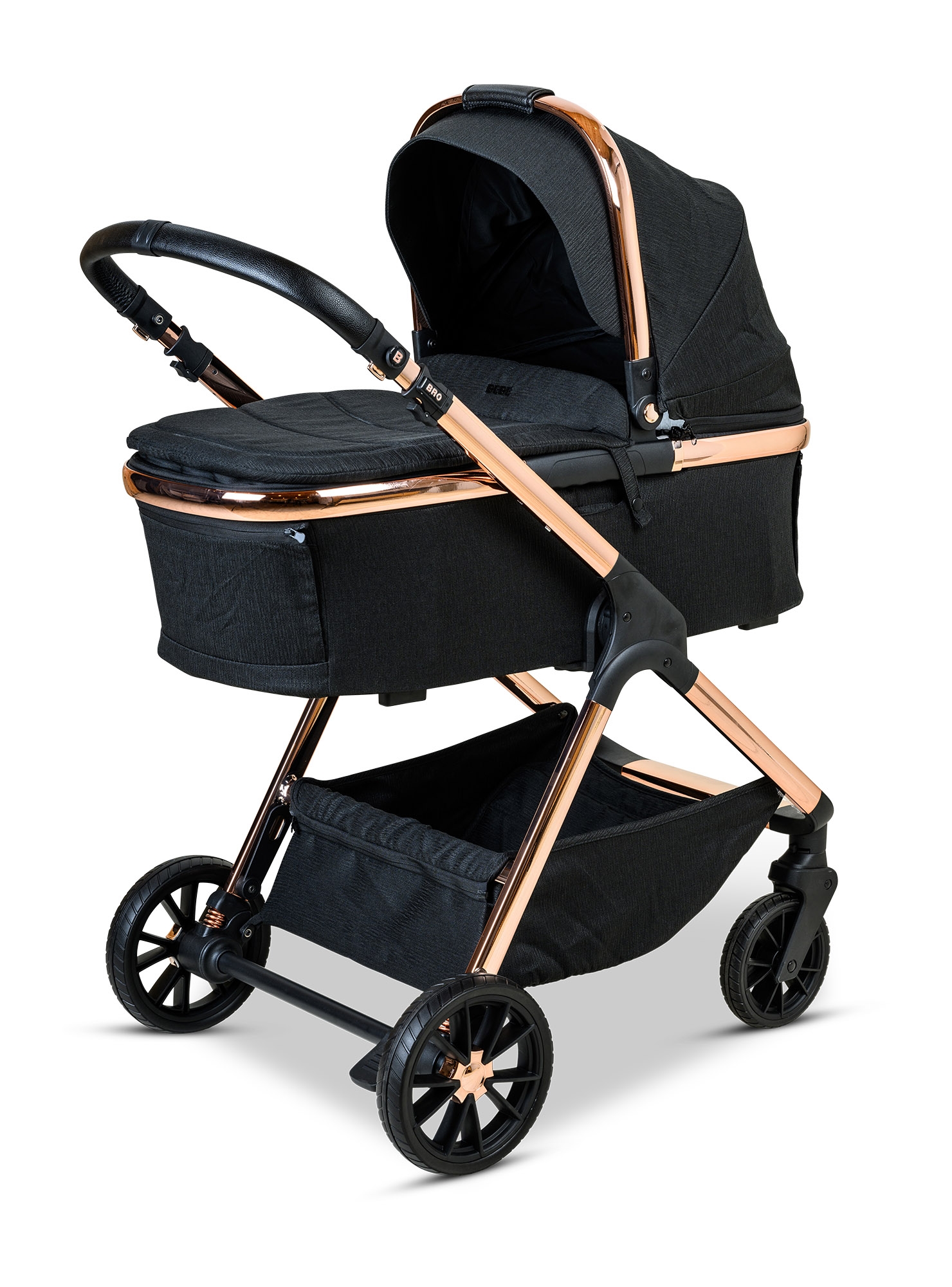 BÉBÉ - BRO Black Rose Gold Combination Baby Stroller עגלת תינוק משולבת BÉBÉ - BRO שחור רוז גולד