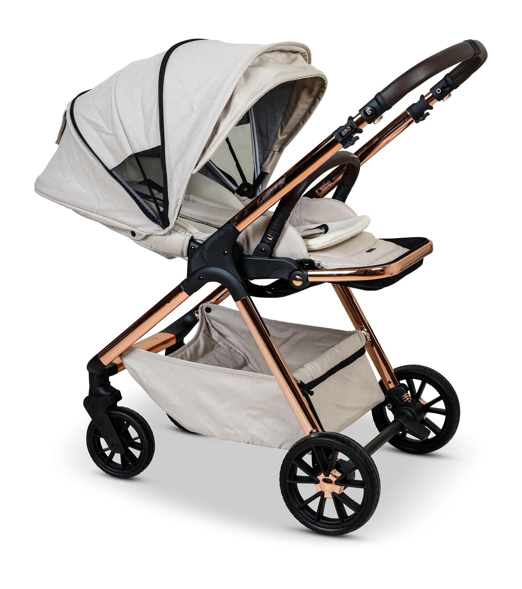BÉBÉ - BRO Black Rose Gold Combination Baby Stroller עגלת תינוק משולבת BÉBÉ - BRO שחור רוז גולד
