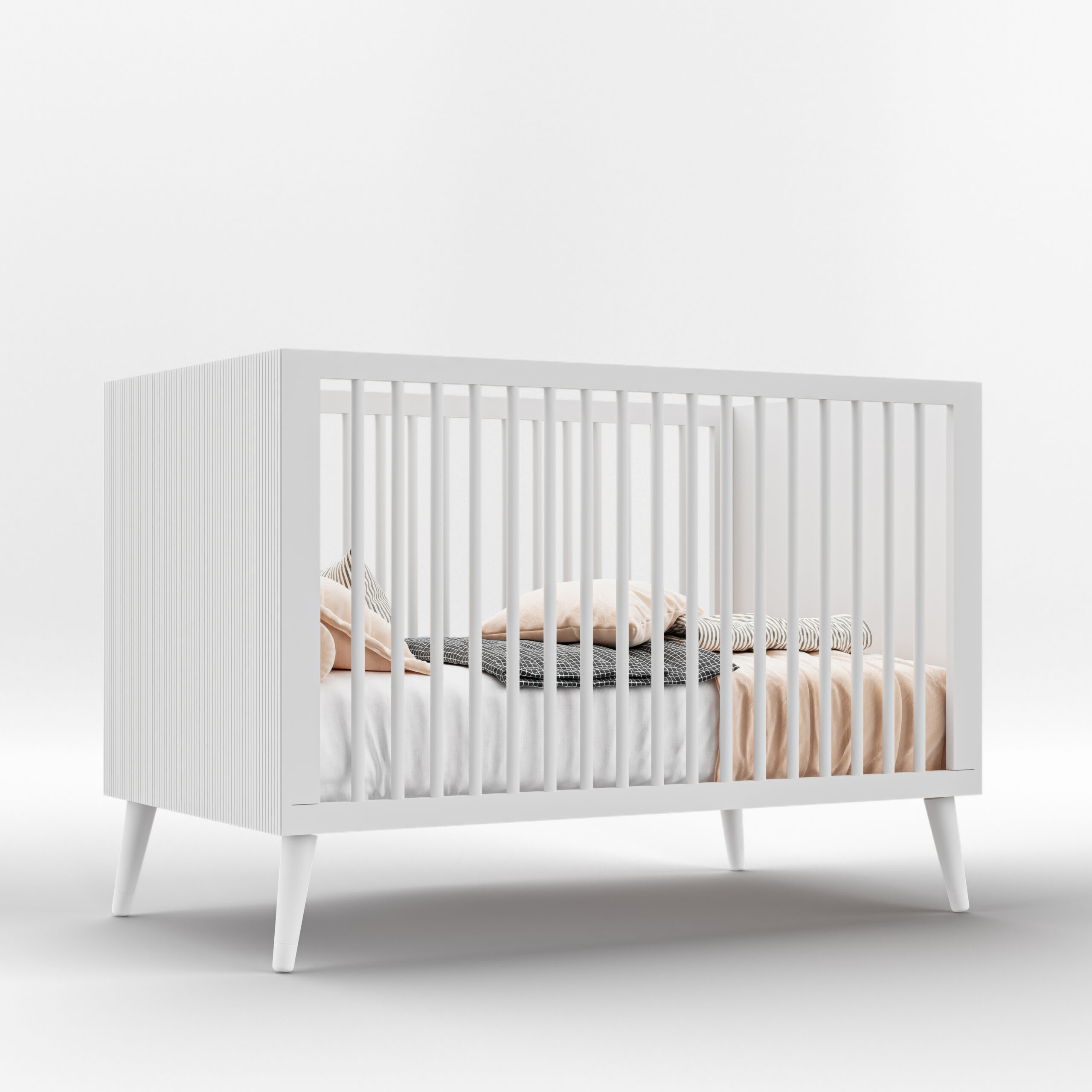 מיטת תינוק סביון לבן שילוב עץ בוק