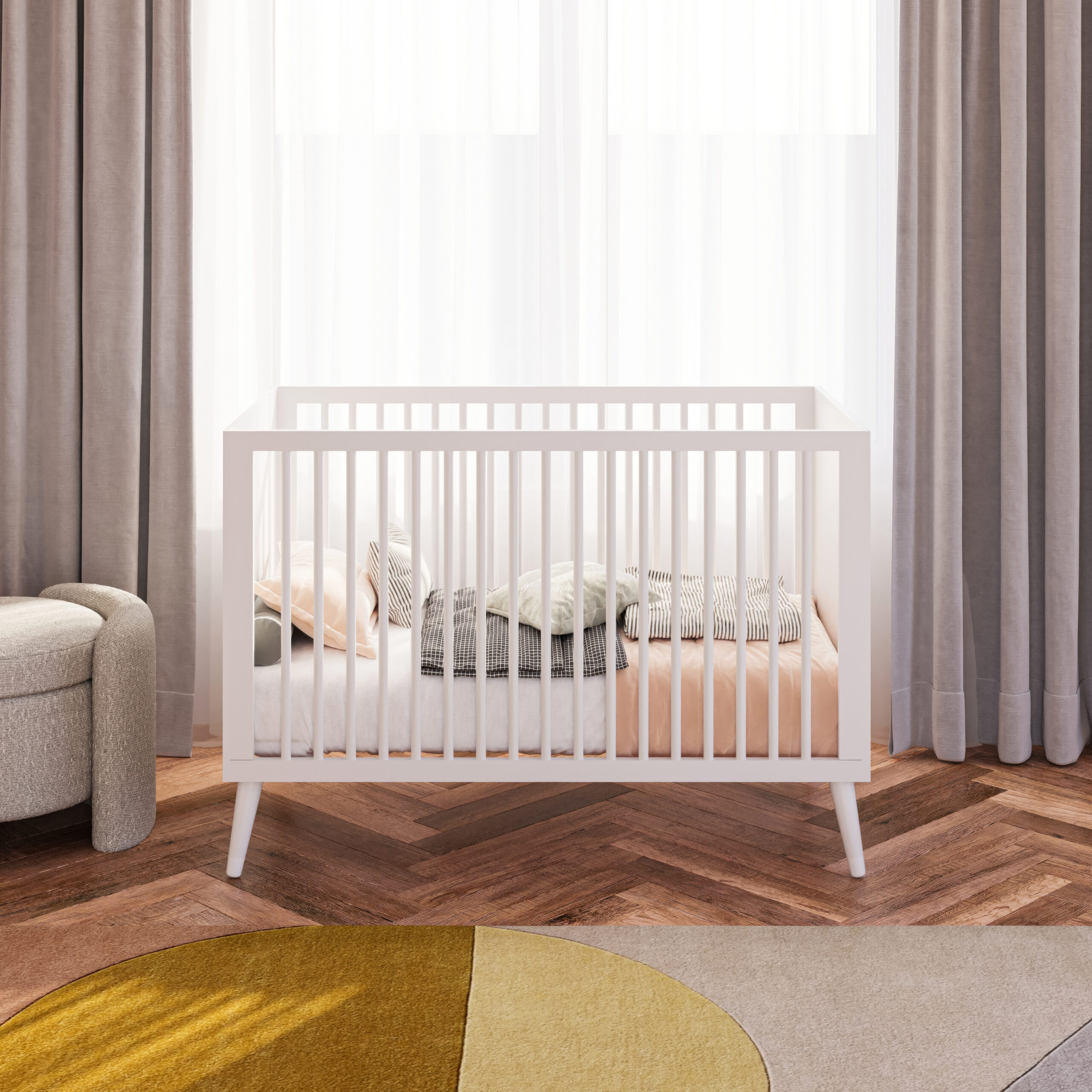 מיטת תינוק סביון לבן שילוב עץ בוק