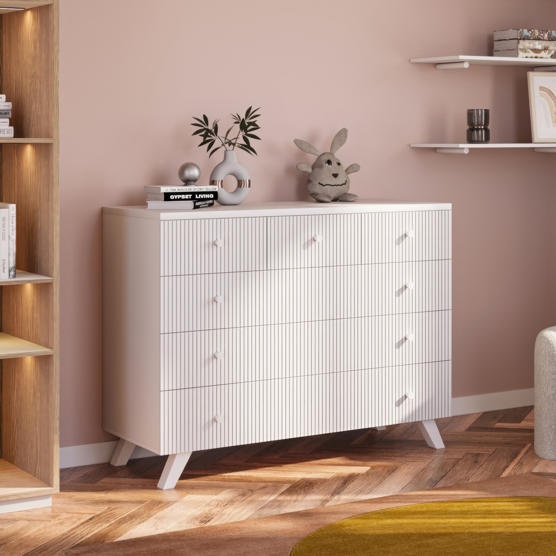 Baby bedroom Cape Town Rattan White - Soft Close - Includes Transition Bed חדר שינה לתינוק קאייפטאון ראטן לבן - טריקה שקטה- כולל מיטת מעבר