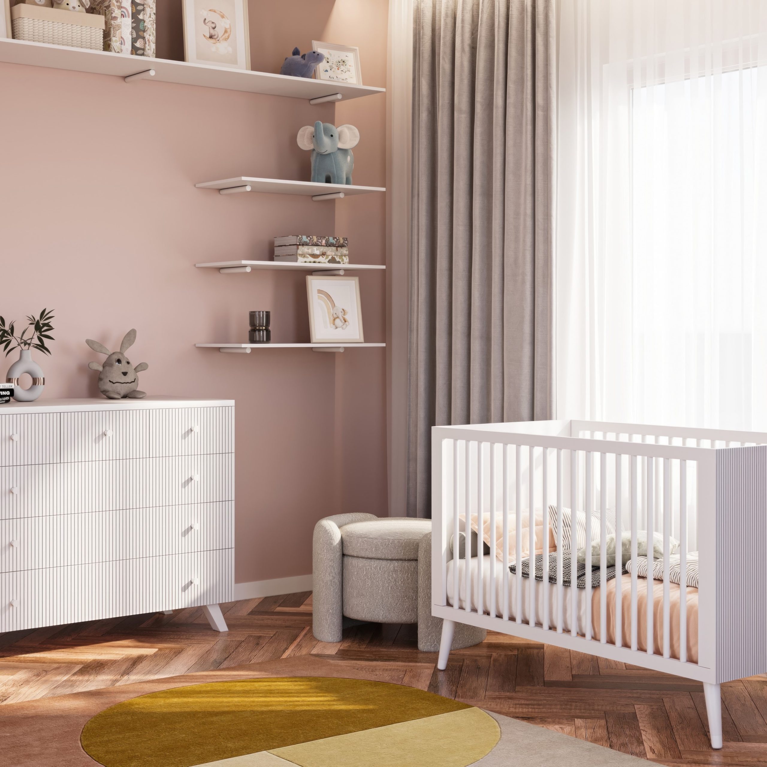 Baby bedroom Cape Town Rattan White - Soft Close - Includes Transition Bed חדר שינה לתינוק קאייפטאון ראטן לבן - טריקה שקטה- כולל מיטת מעבר