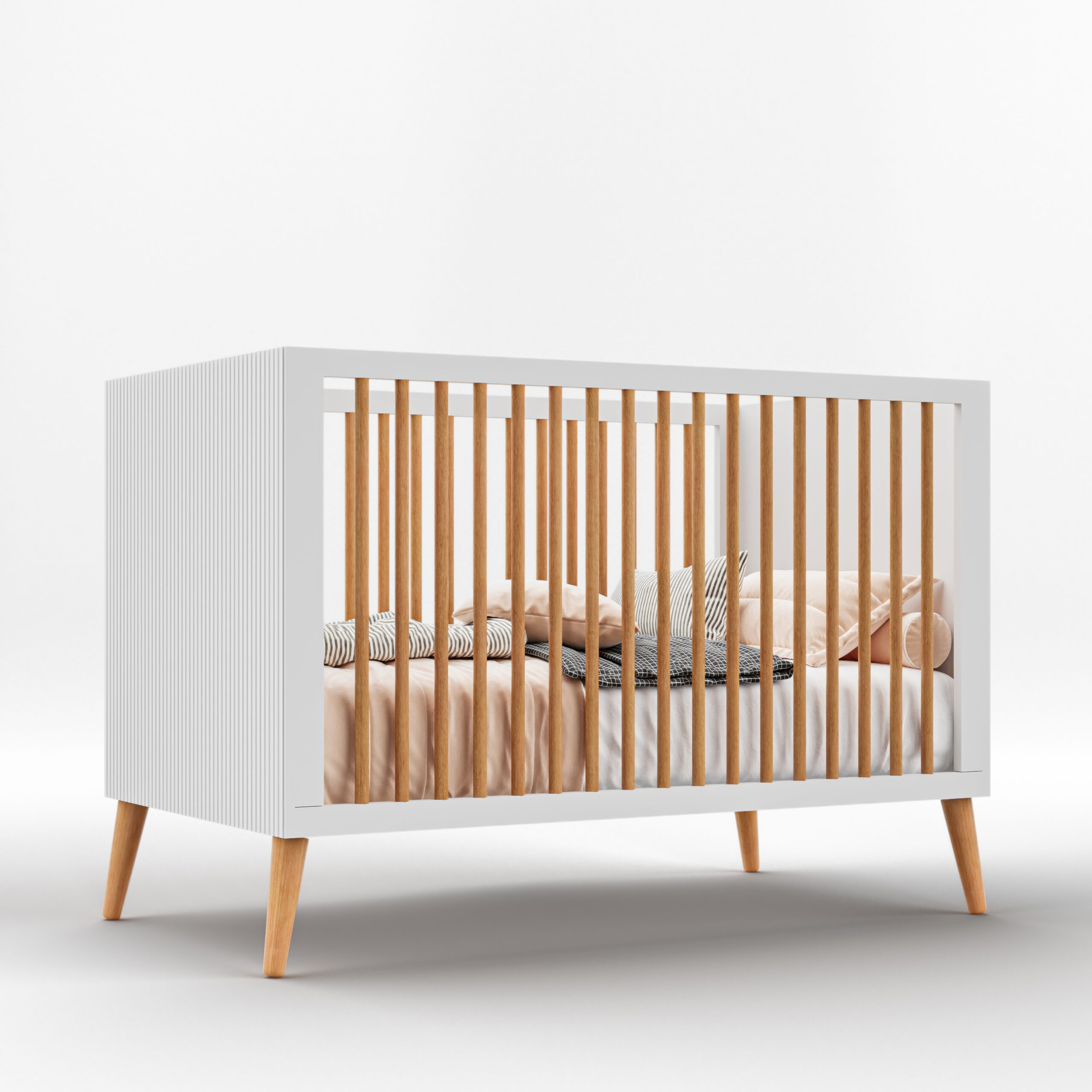 מיטת תינוק סביון לבן שילוב עץ בוק