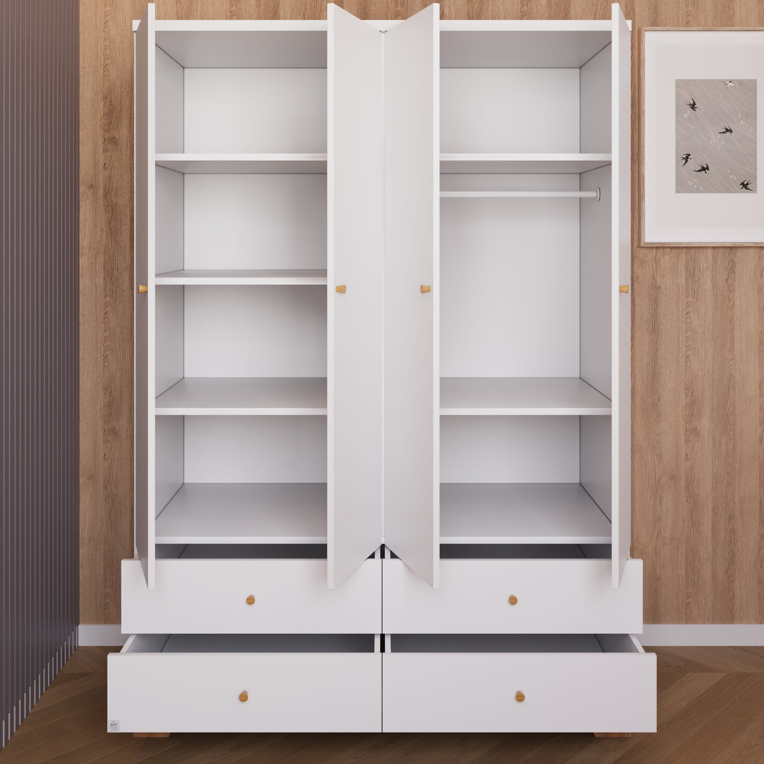 ארון לחדר שינה לתינוק ולילד נגב לבן עץ בוק - טריקה שקטה