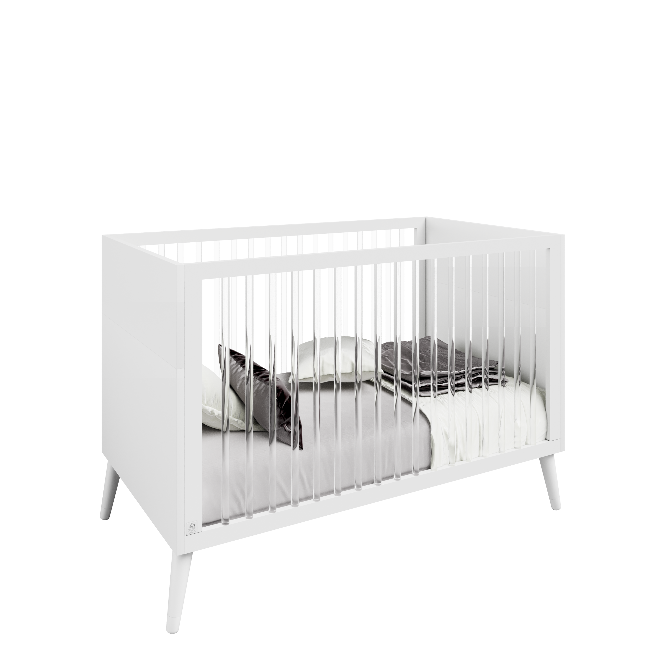Baby bed with transition, 2 in 1 - white narcissus transparent bars COLLECTION 2025!!! מיטת תינוק כולל מעבר, 2 ב 1- נרקיס לבן מוטות שקופים COLLECTION 2025!!!
