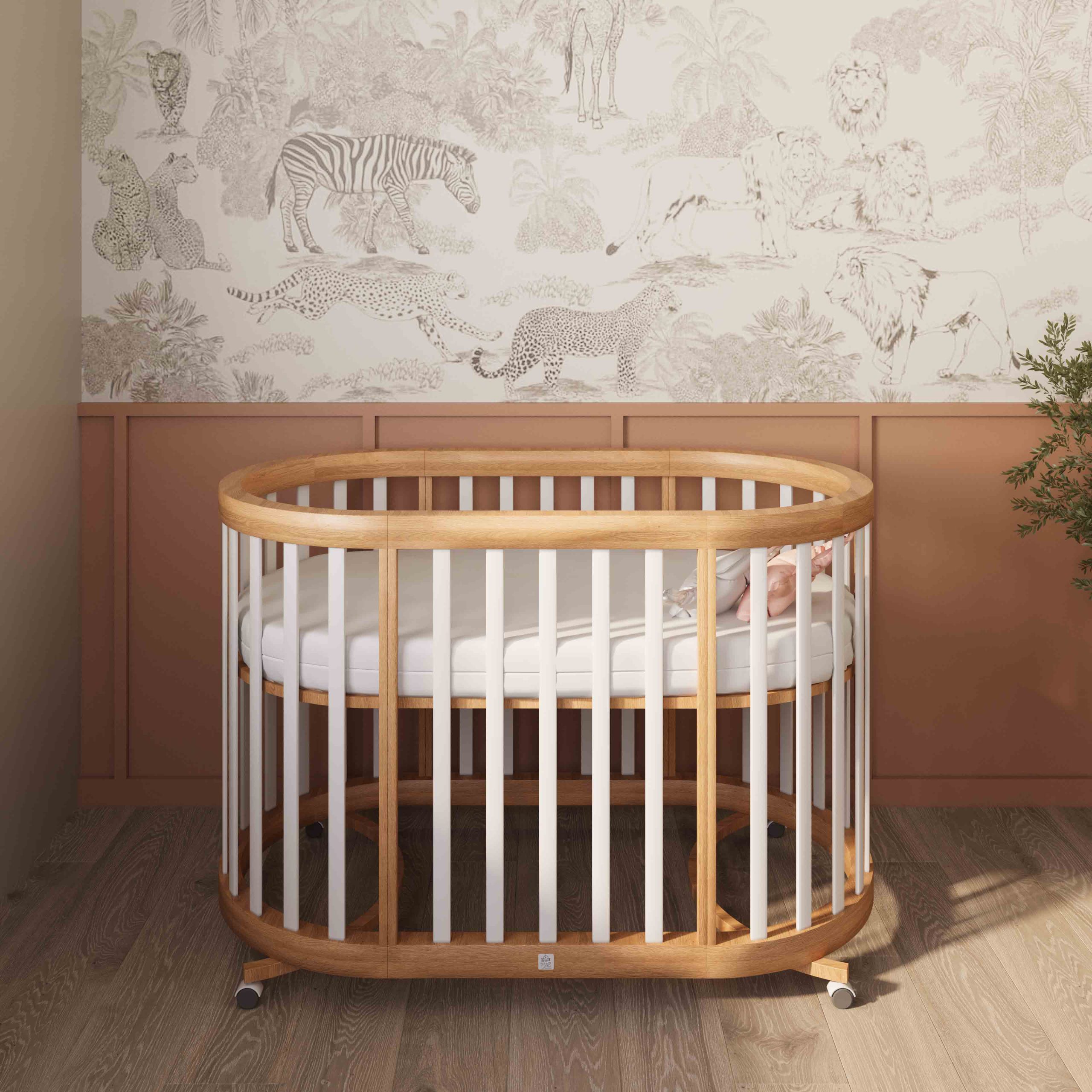 מיטת תינוק עגולה 3 ב 1 רקפת טבעי לבן