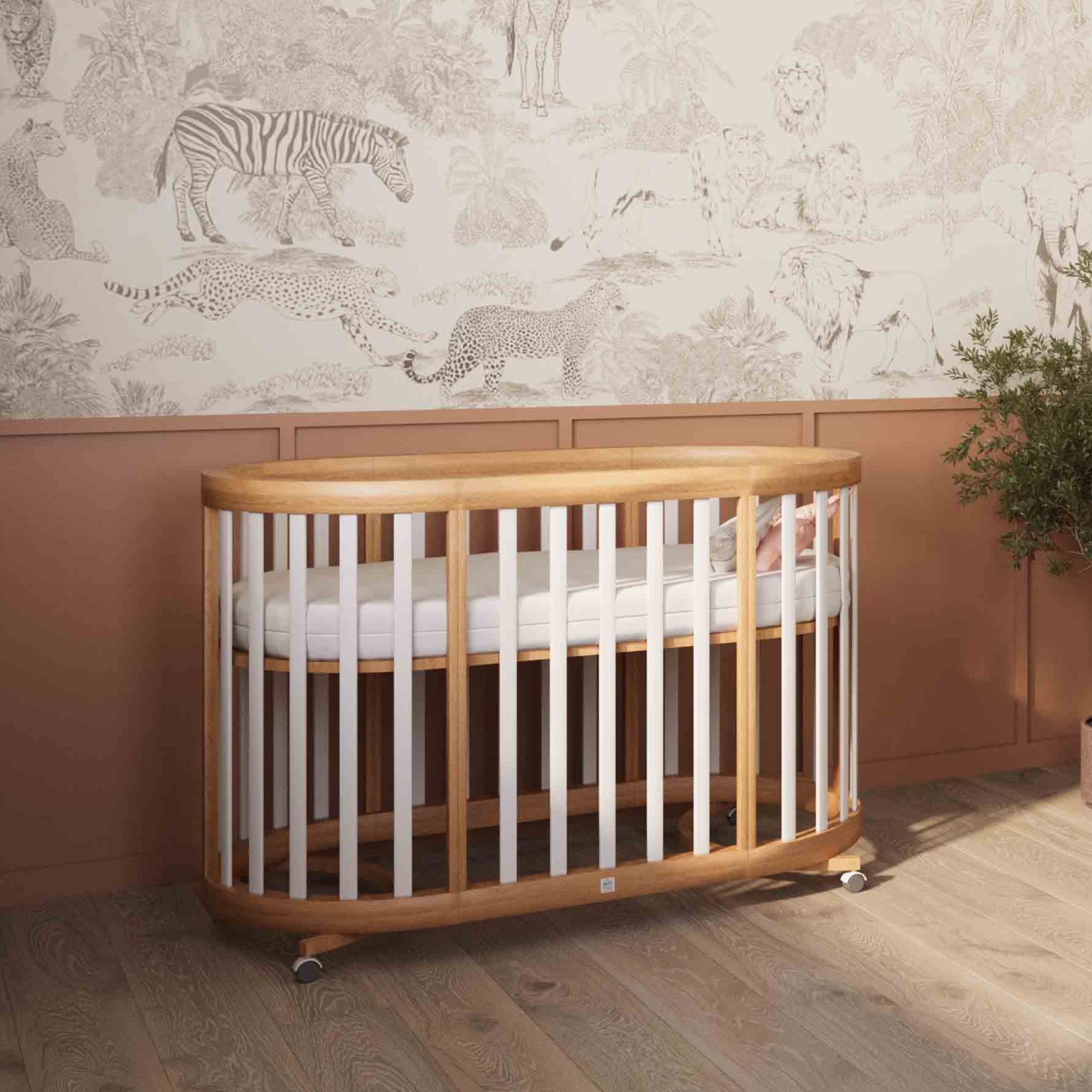 מיטת תינוק עגולה 3 ב 1 רקפת טבעי לבן