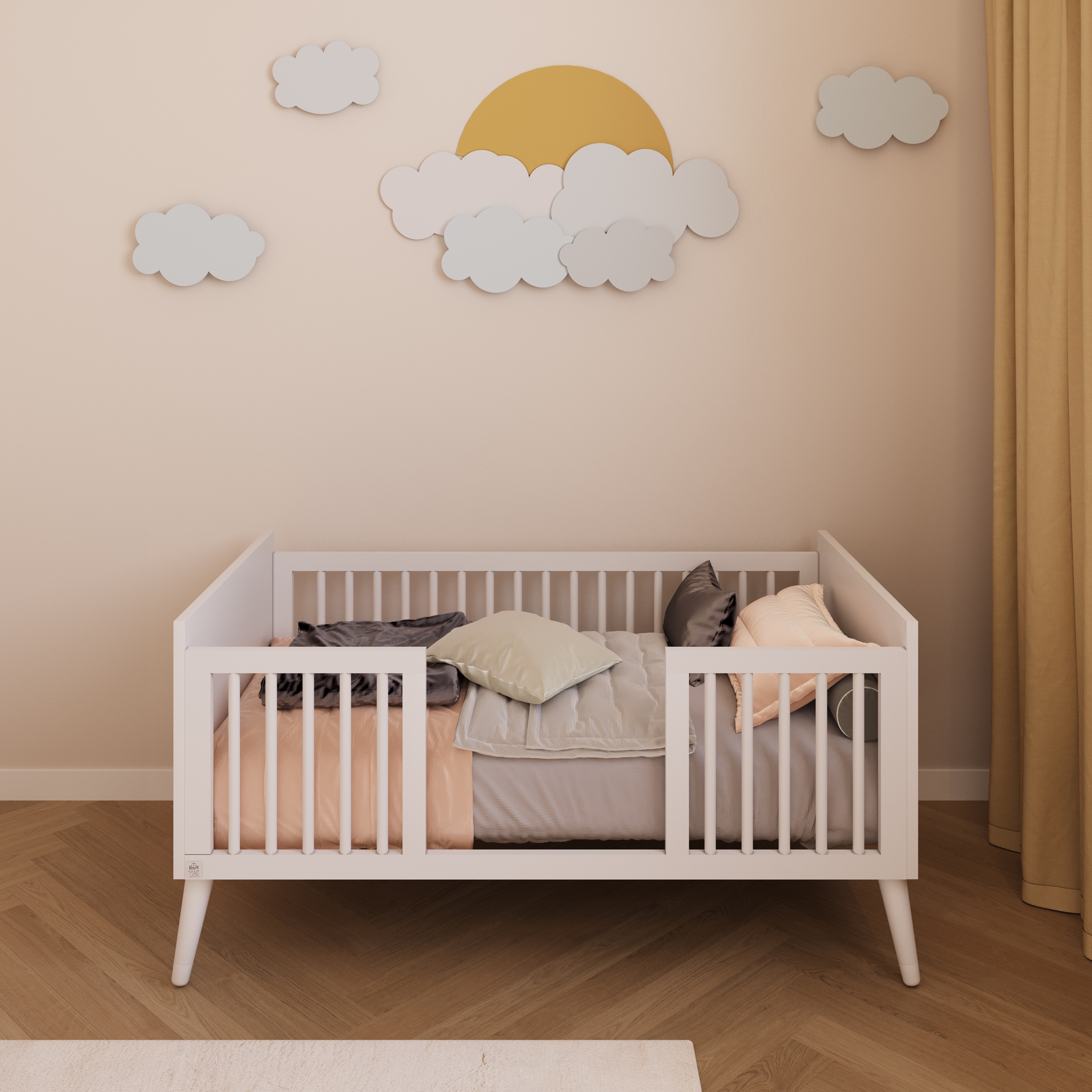 מיטת תינוק כולל מעבר,  2 ב 1- נרקיס לבן מוטות שקופים COLLECTION 2025!!!