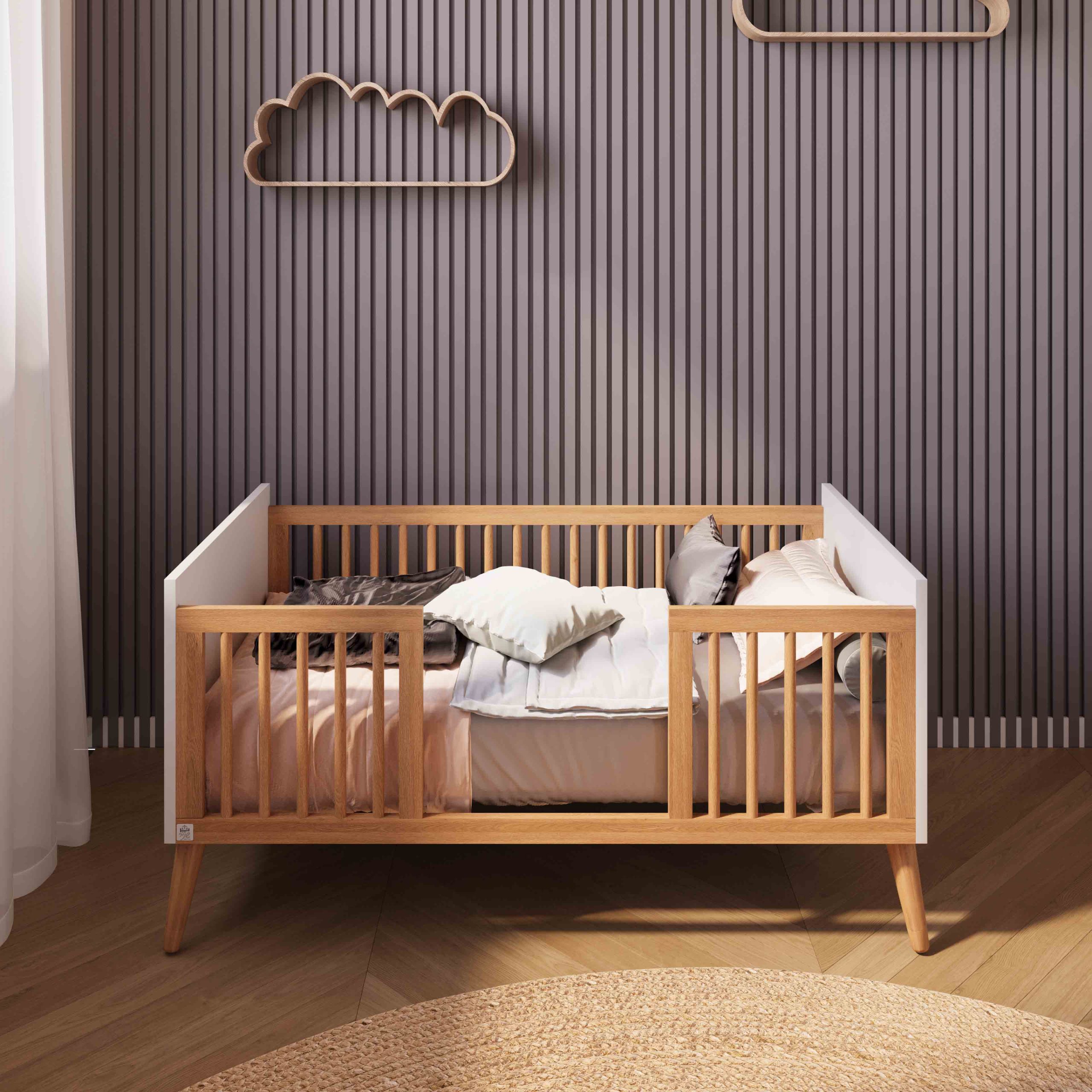 Baby bed with transition, 2 in 1 - white narcissus transparent bars COLLECTION 2025!!! מיטת תינוק כולל מעבר, 2 ב 1- נרקיס לבן מוטות שקופים COLLECTION 2025!!!