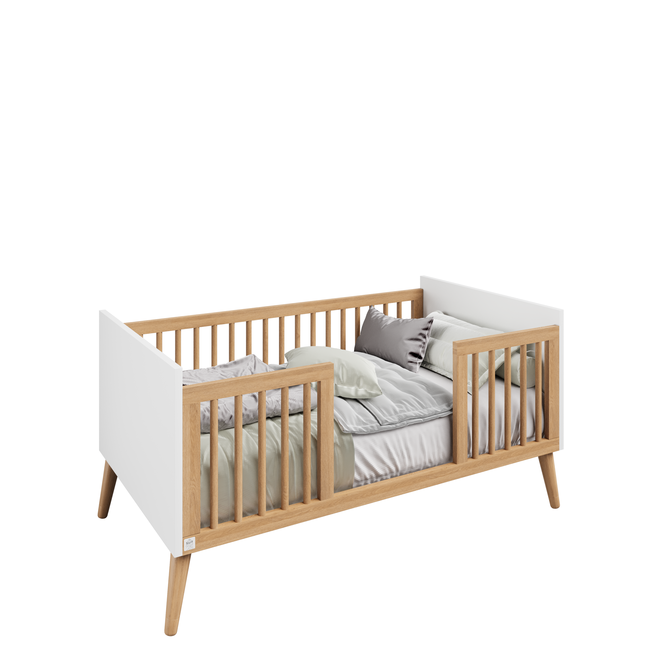 Baby bed with transition, 2 in 1 - white narcissus transparent bars COLLECTION 2025!!! מיטת תינוק כולל מעבר, 2 ב 1- נרקיס לבן מוטות שקופים COLLECTION 2025!!!