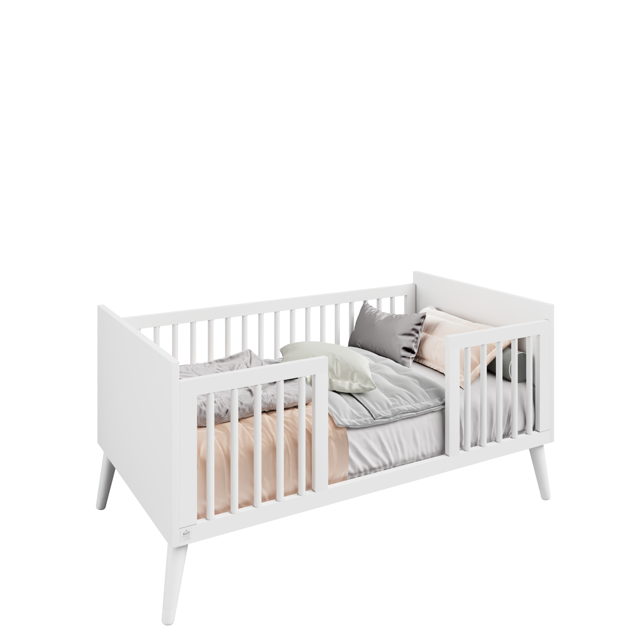 Baby bed with transition, 2 in 1 - white narcissus transparent bars COLLECTION 2025!!! מיטת תינוק כולל מעבר, 2 ב 1- נרקיס לבן מוטות שקופים COLLECTION 2025!!!