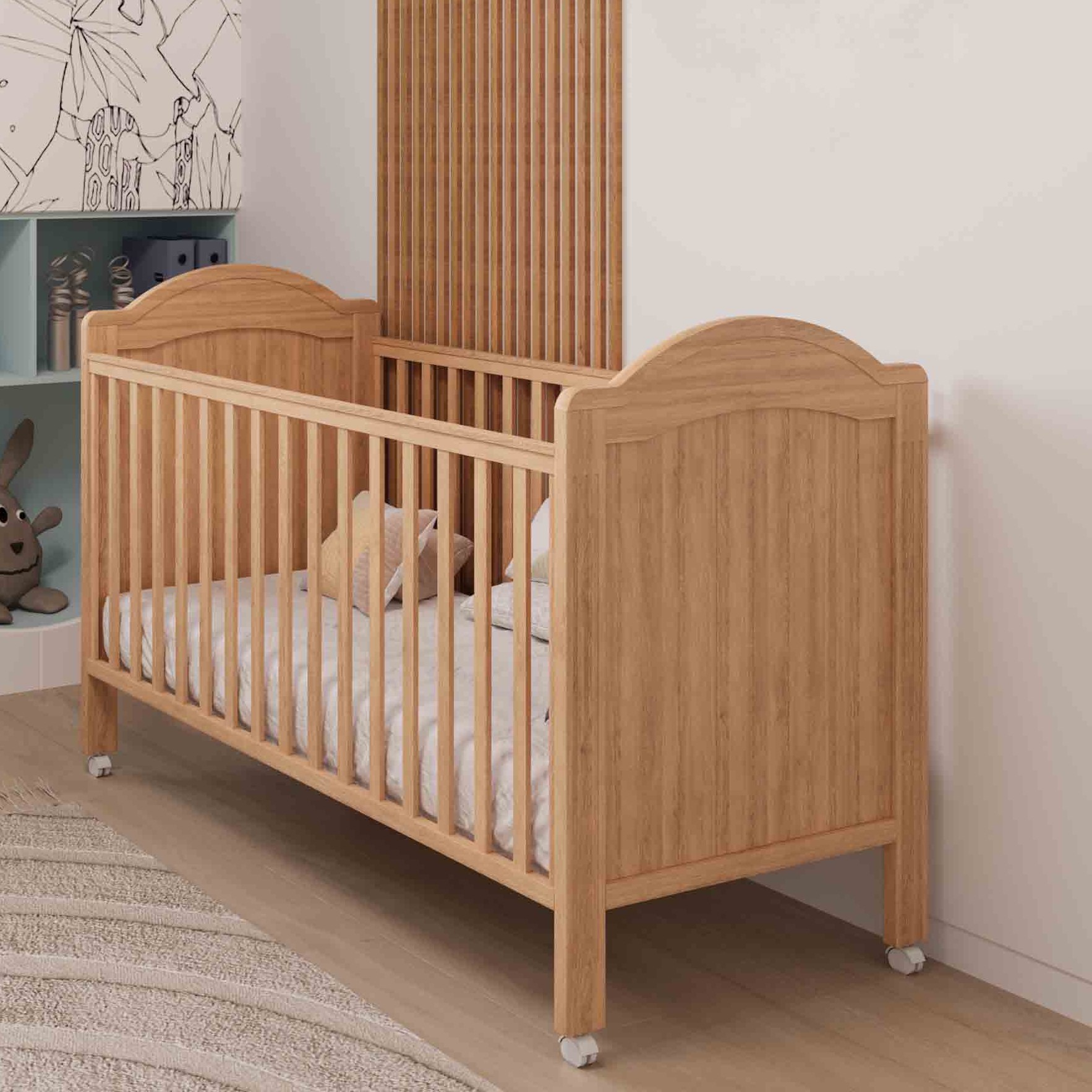 מיטת תינוק תמר לבן טבעי- כולל מעקה מעבר