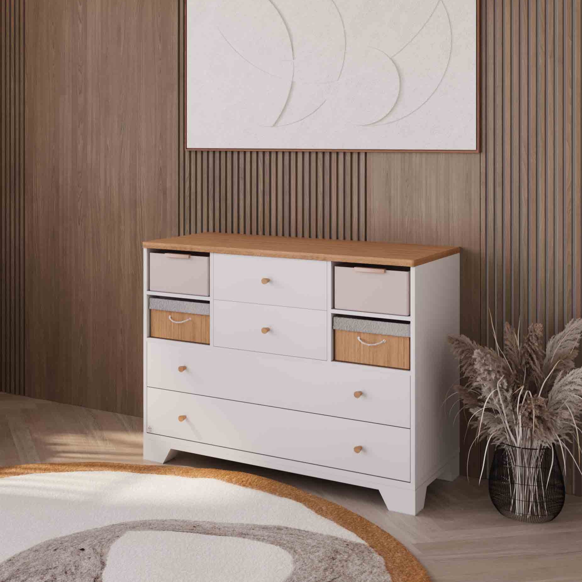 White Santorini chest of drawers - soft-close runners שידה סנטוריני לבן - מסילות טריקה שקטה