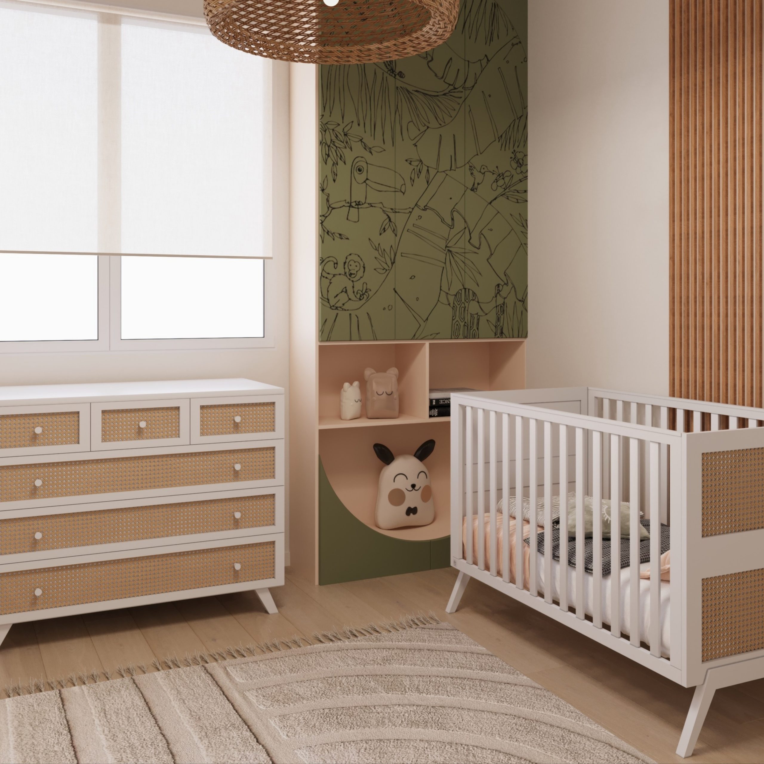 חדר שינה לתינוק ומעבר קאייפטאון לבן ראטן טבעי- טריקה שקטה