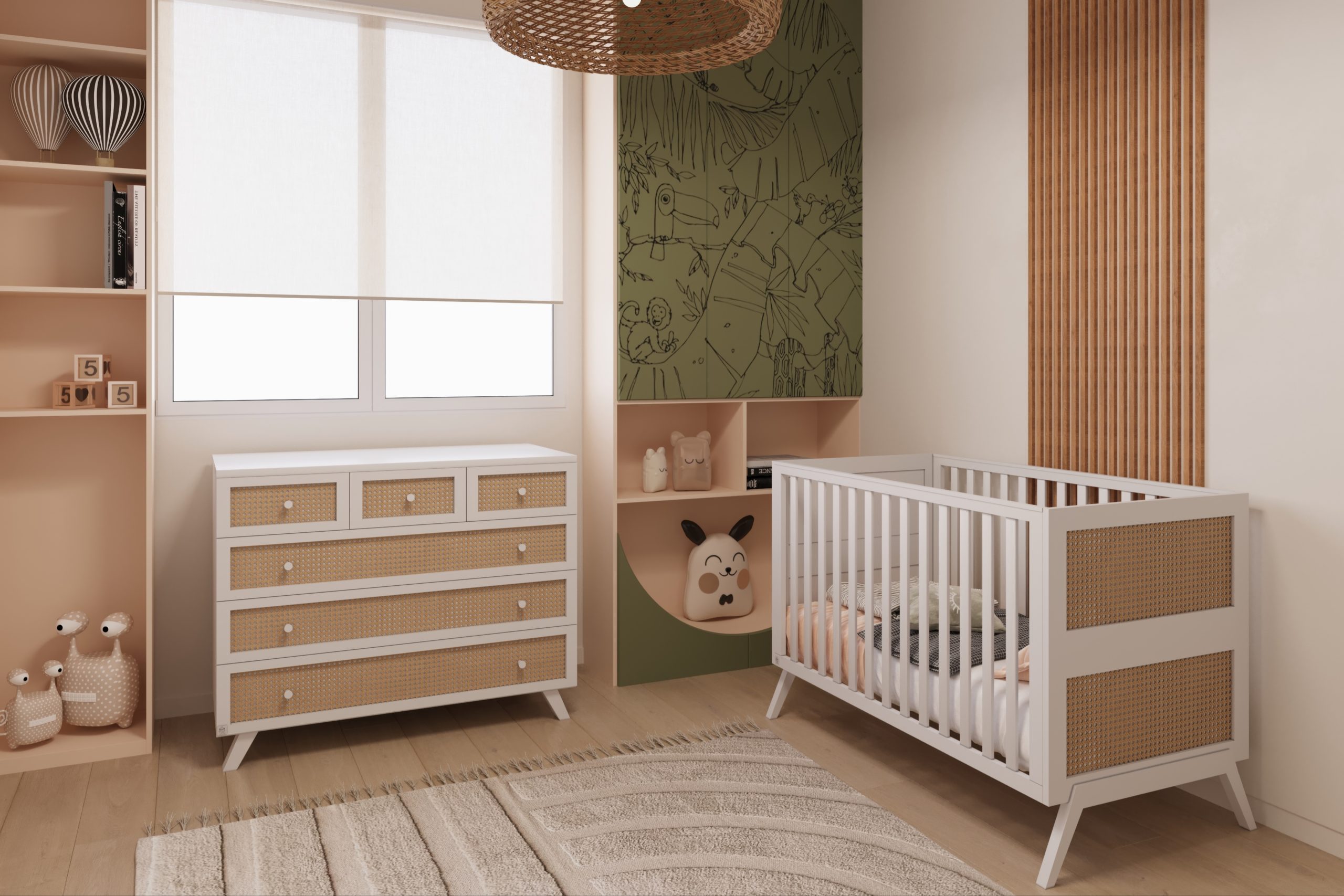 חדר שינה לתינוק ומעבר קאייפטאון לבן ראטן טבעי- טריקה שקטה