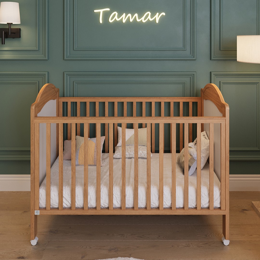 מיטת תינוק תמר לבן טבעי- כולל מעקה מעבר