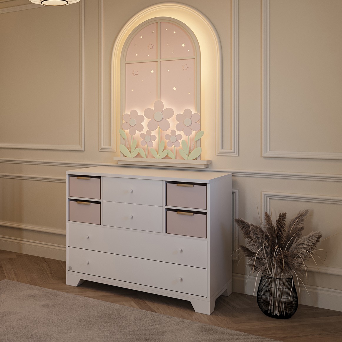 White Santorini chest of drawers - soft-close runners שידה סנטוריני לבן - מסילות טריקה שקטה