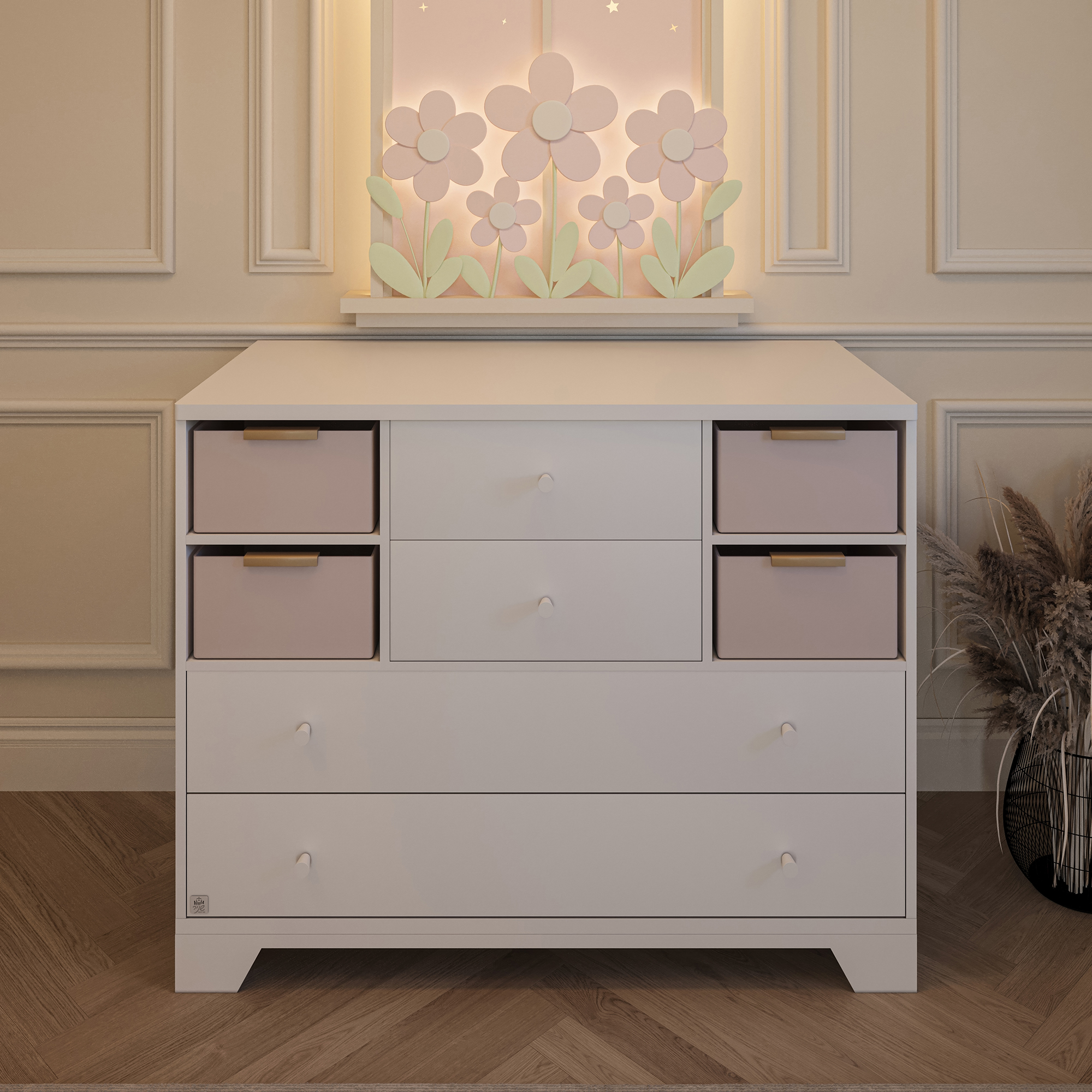 White Santorini chest of drawers - soft-close runners שידה סנטוריני לבן - מסילות טריקה שקטה
