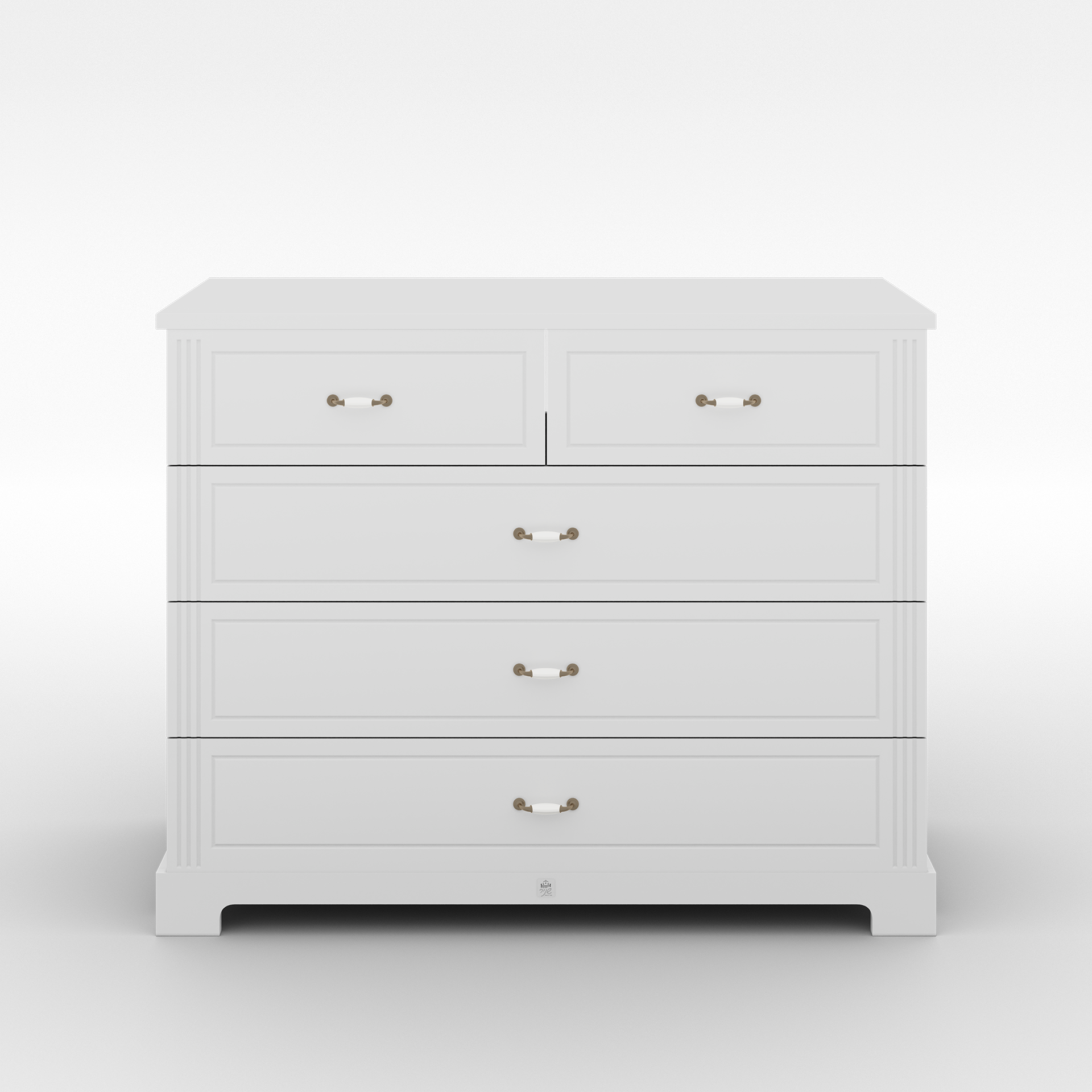 השידה פרינסס היא יצירת עיצוב קלאסית בסגנון וינטג’ מפואר, עם נוכחות אלגנטית שמוסיפה אצילות לכל חדר תינוק. הקווים המדויקים, החריטות העדינות והגימור היוקרתי בצביעה בחדר תנור מעניקים לשידה מראה מרשים וייחודי שאי אפשר להתעלם ממנו. ידיות הברונזה המעוצבות משלימות את התחושה העדינה והעל־זמנית, ומתמזגות בהרמוניה עם כל סגנון עיצוב בחדר.