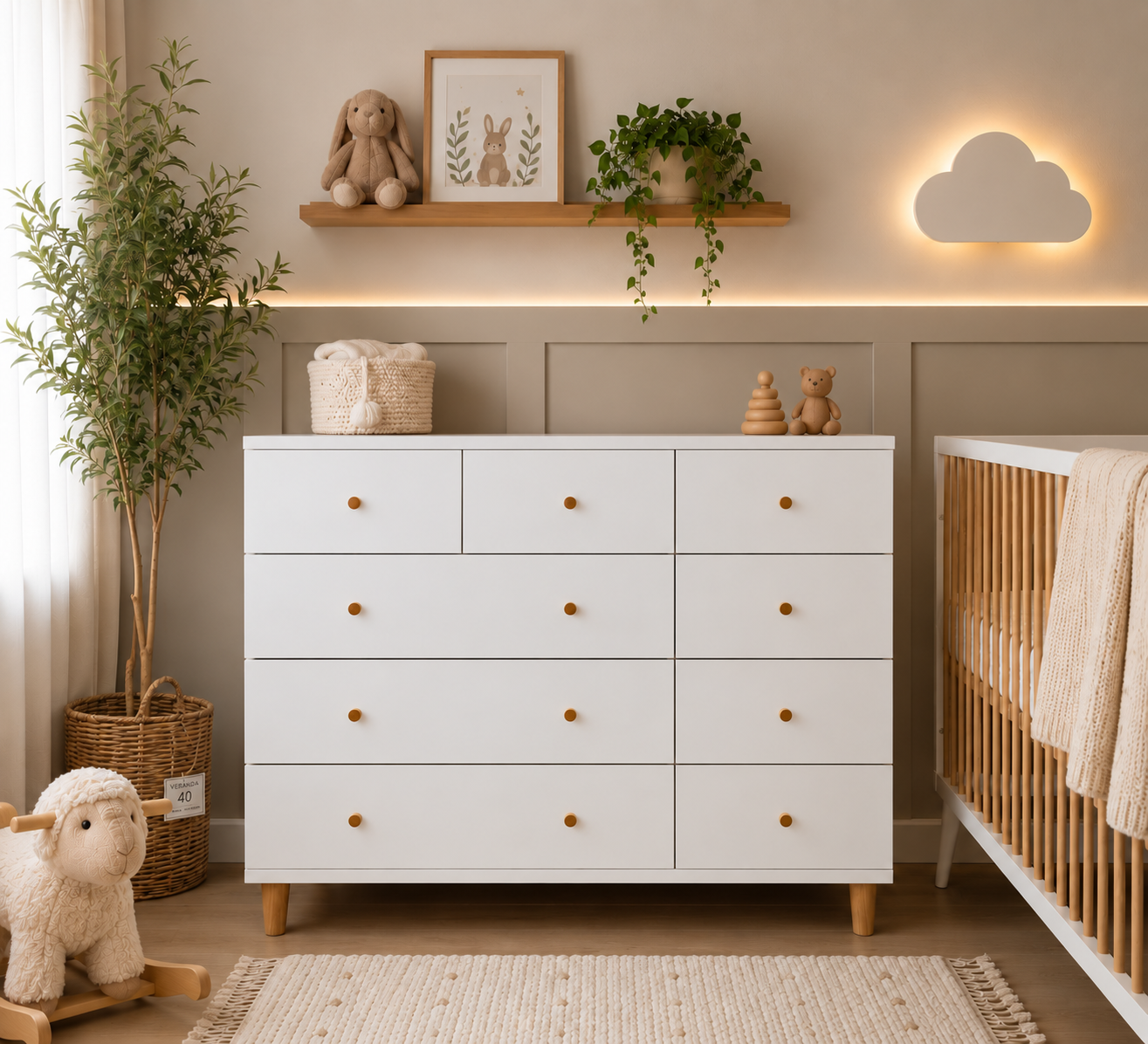 Natural white roller cabinet - soft-close runners שידה גליל לבן טבעי - מסילות טריקה שקטה