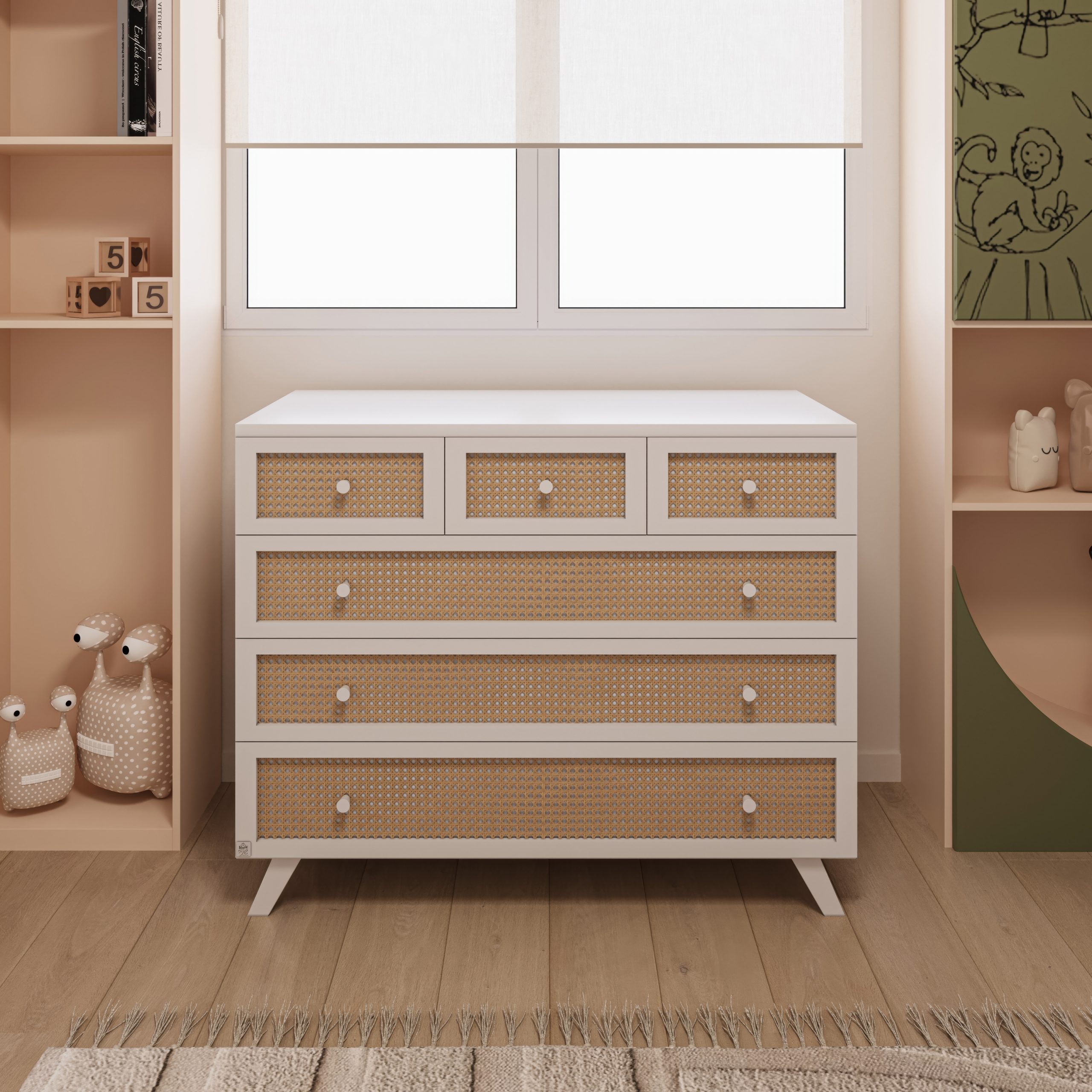 חדר שינה לתינוק ומעבר קאייפטאון לבן ראטן טבעי- טריקה שקטה